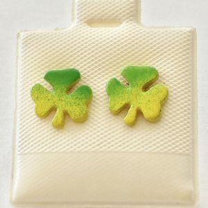 Green Shamrock Earrings Enamel Irish St Patricks Day Celtic Luck Post Clover